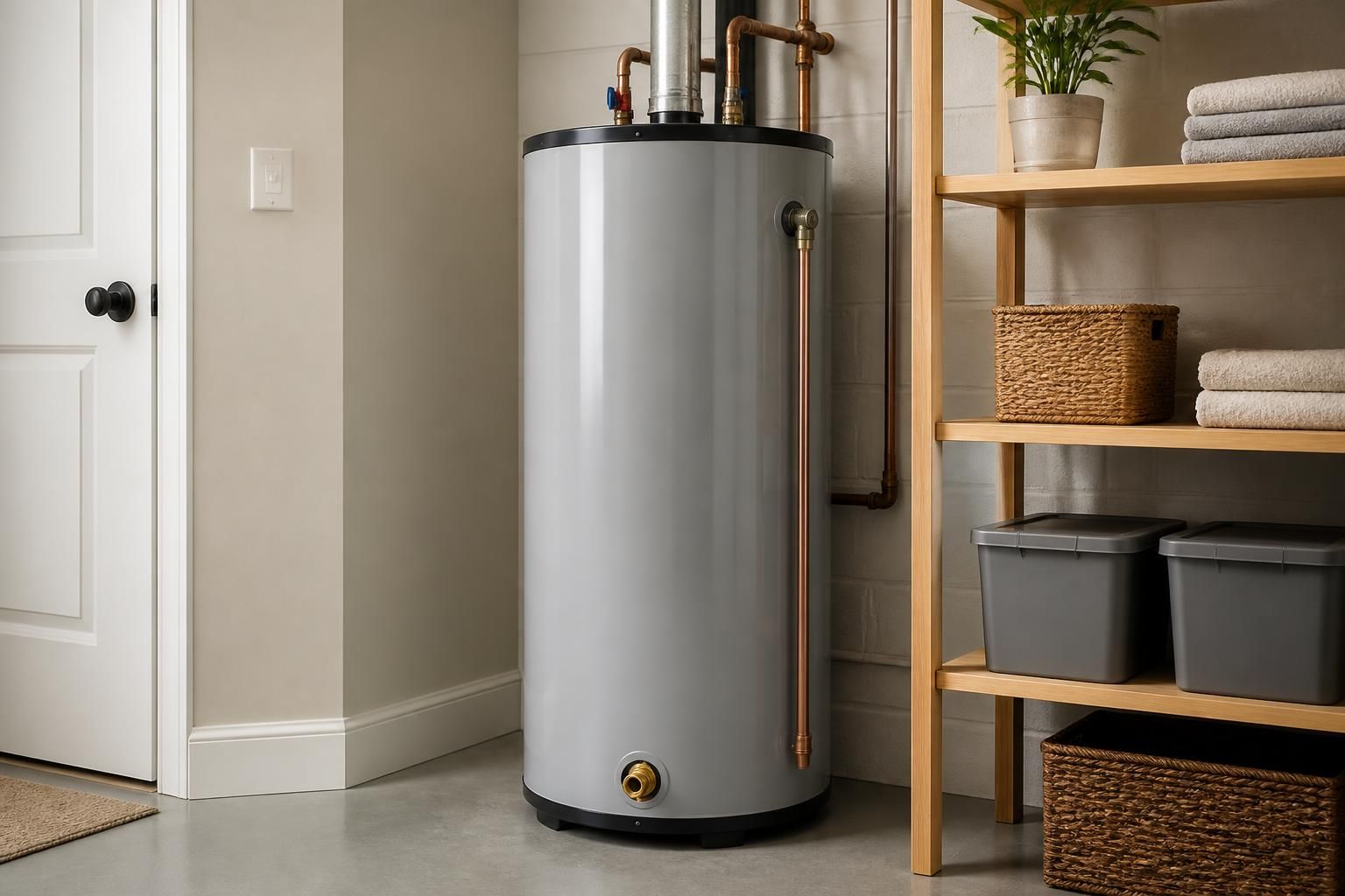 Clean water heater in a tidy utility space